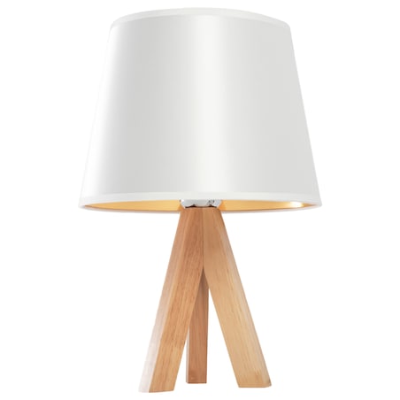 Lampka Nocna Stojąca Stołowa Biała Drewno Abażur