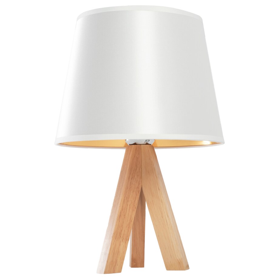 Lampka Nocna Stojąca Stołowa Biała Drewno Abażur