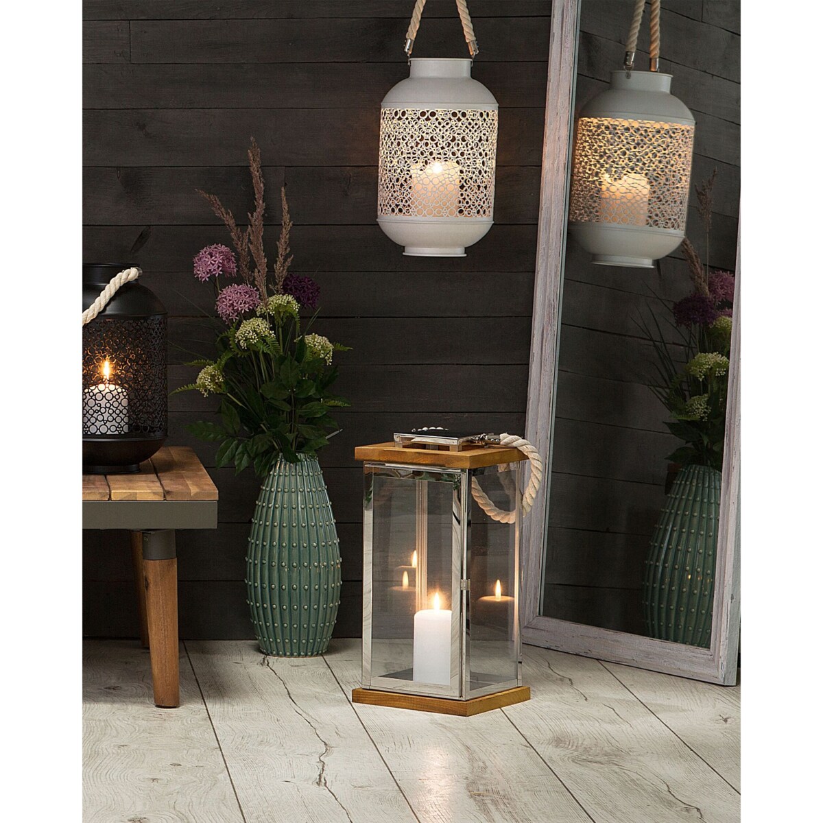 Lampion szklany 41 cm srebrny BORNEO