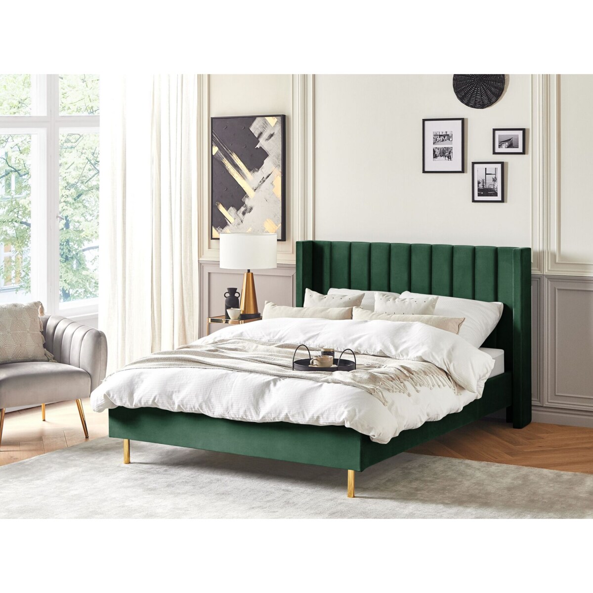 Łóżko welurowe 140 x 200 cm zielone VILETTE