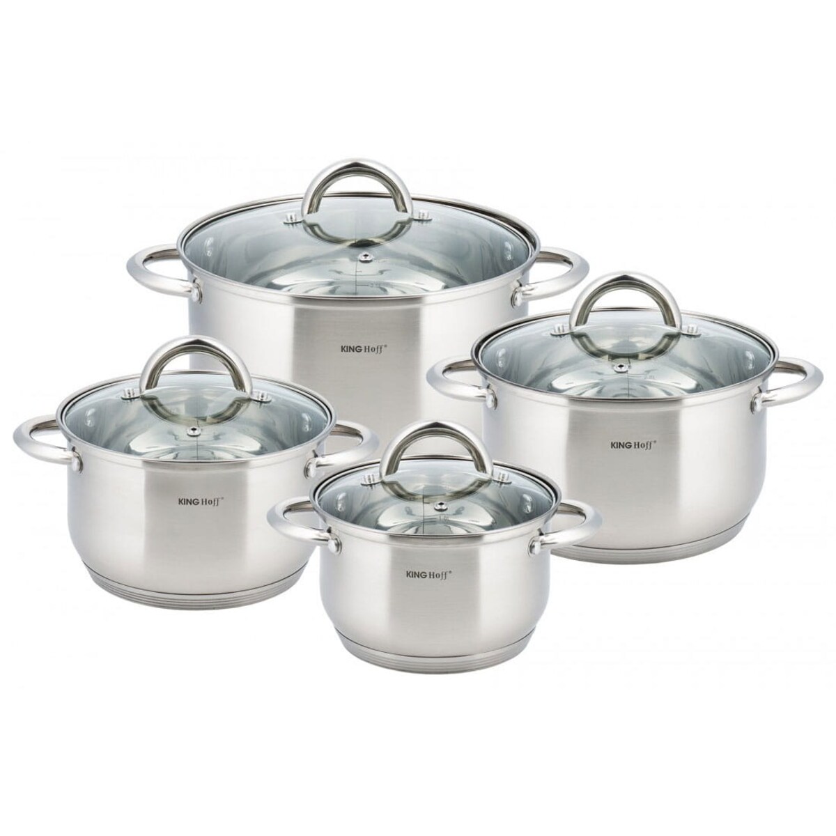 Zestaw garnków stalowych na indukcję 8 ele. 2.1/2.9/3.9/6.6L garnki komplet KINGHOFF Silver