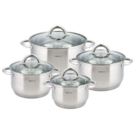 Zestaw garnków stalowych na indukcję 8 ele. 2.1/2.9/3.9/6.6L garnki komplet KINGHOFF Silver