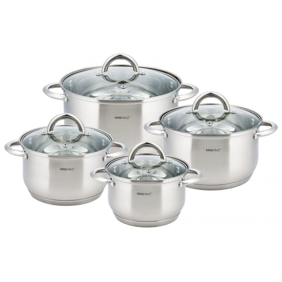 Zestaw garnków stalowych na indukcję 8 ele. 2.1/2.9/3.9/6.6L garnki komplet KINGHOFF Silver
