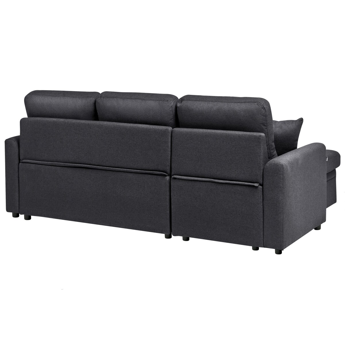 Narożnik rozkładany NASSJO Len syntetyczny Czarny dla 3 osób Prawostronny