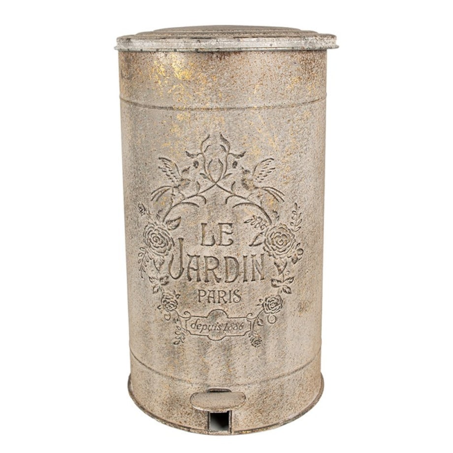 Kosz na śmieci metalowy, postarzany beżowo-złoty Jardin