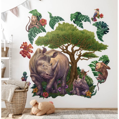 Zestaw naklejek na ścianę, Rysunkowe dzikie zwierzęta, 80cm