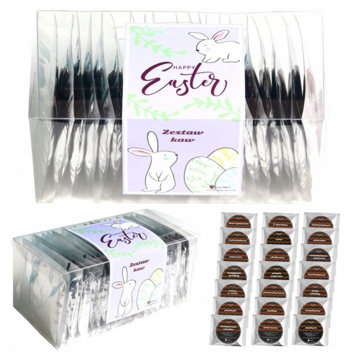 HAPPY EASTER zestaw kaw smakowych aromatyzowanych na Wielkanoc - prezent upominek na zajączka święta wielkanocne dla niej niego mamy taty siostry