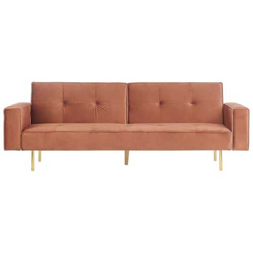 Sofa rozkładana welurowa złoty brąz VISNES