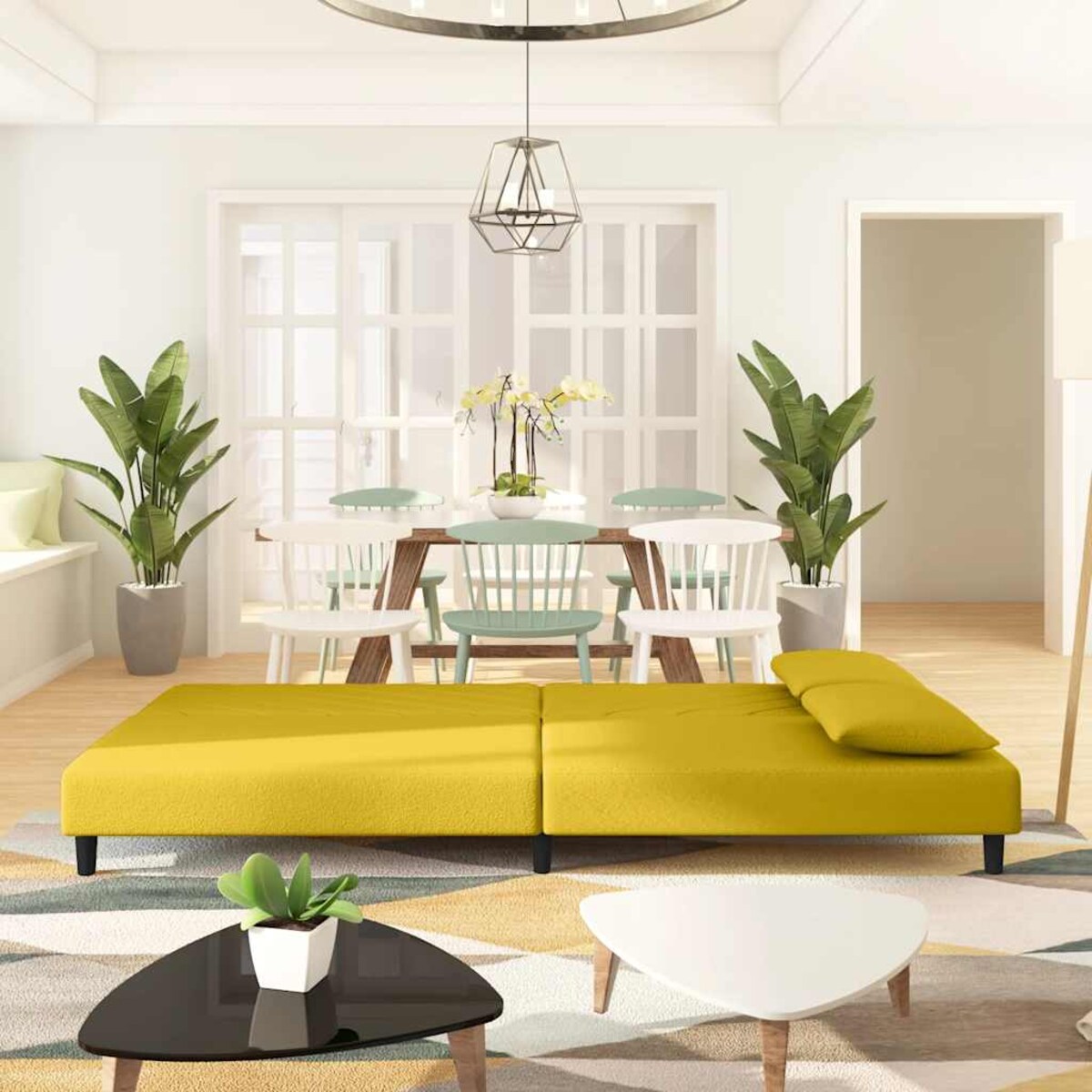 vidaXL 2-osobowa kanapa, 2 poduszki, żółta, aksamitna