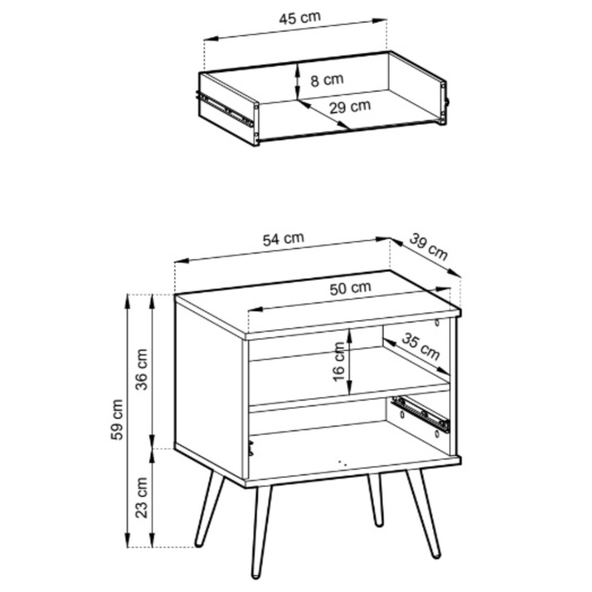 Szafka nocna ryflowana POLO na wysokich nóżkach z jedną szufladą, beżowa