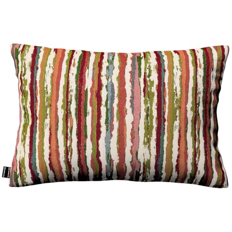 Poszewka Kinga na poduszkę prostokątną 60x40 czerwono-zielone pasy na kremowym tle