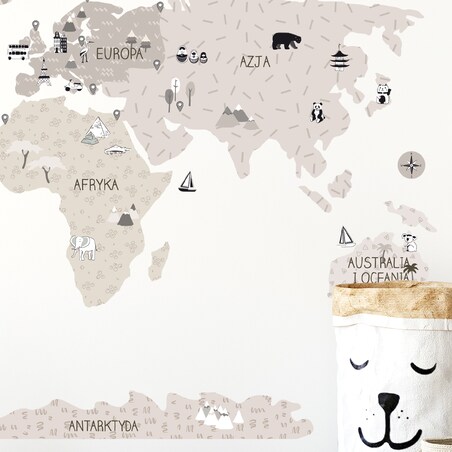 Naklejka na ścianę Mapa świata beżowa S