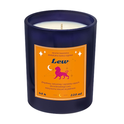 Świeca zodiakalna sojowa naturalna zapachowa LEW -bezpieczna, ręcznie robiona w szklanym słoiczku na prezent upominek dla osoby ze znakiem zodiaku LWA