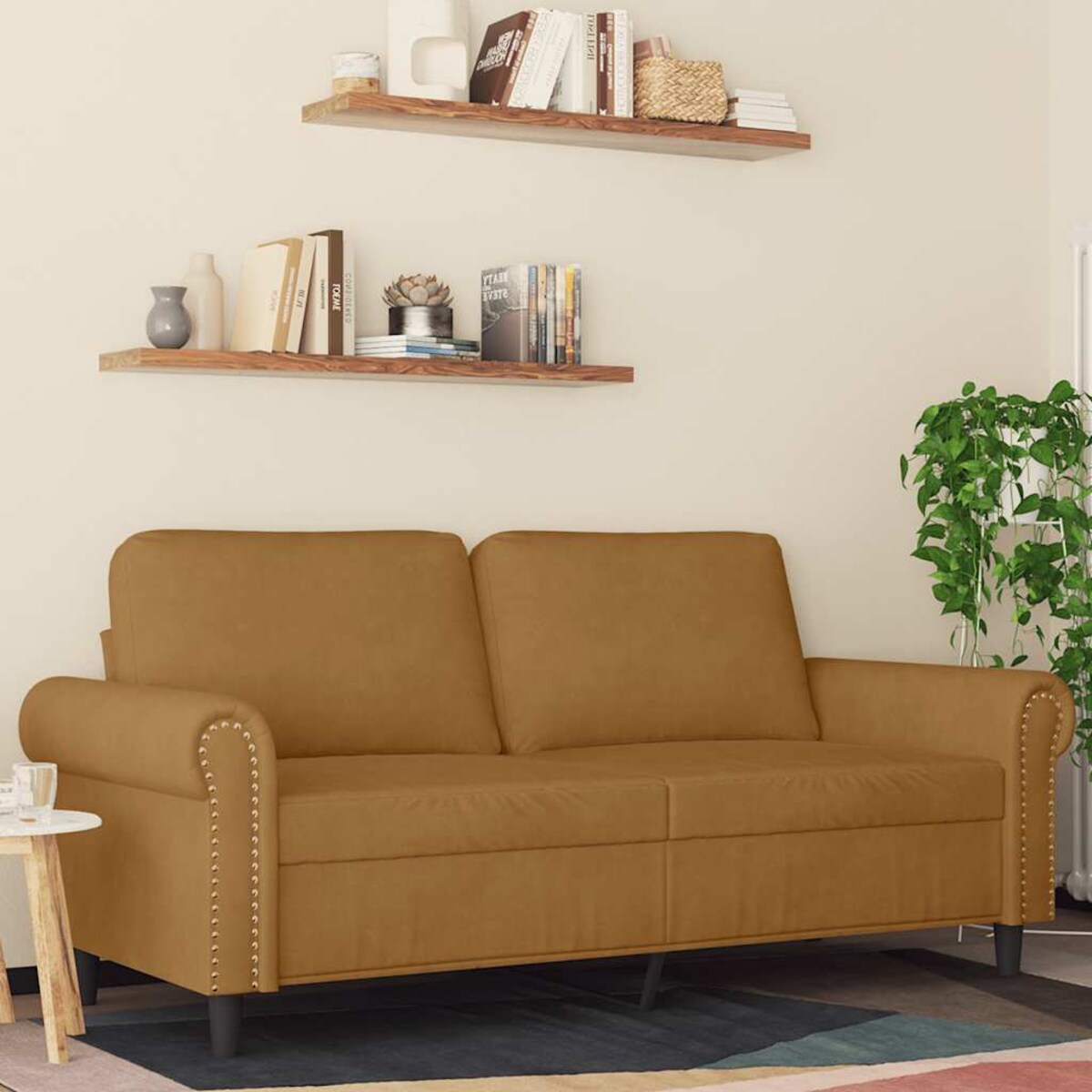 vidaXL Sofa 2-osobowa, brązowa, 140 cm, tapicerowana aksamitem