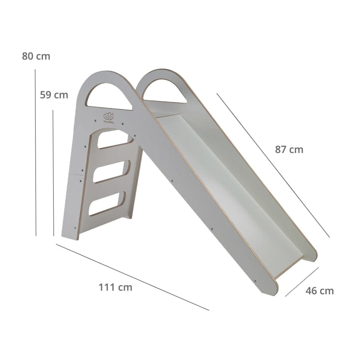 MeowBaby® Drewniana Zjeżdżalnia dla Dziecka do pokoju 87x46cm Montessori, Szara