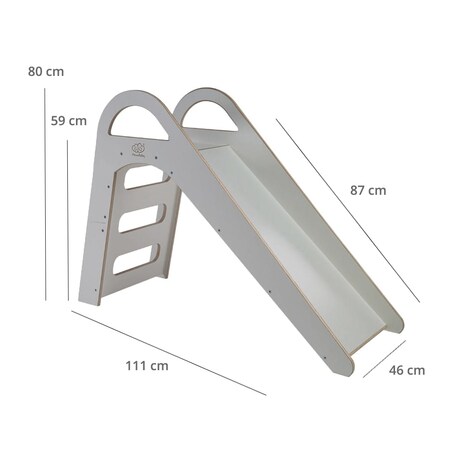 MeowBaby® Drewniana Zjeżdżalnia dla Dziecka do pokoju 87x46cm Montessori, Szara