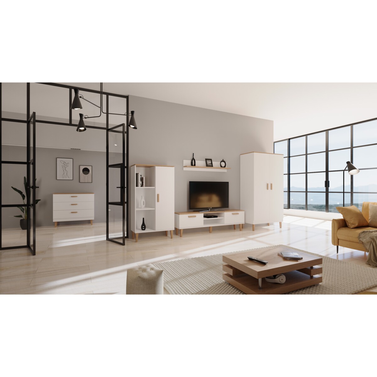 Szafka RTV Denver 160 biały & hikora