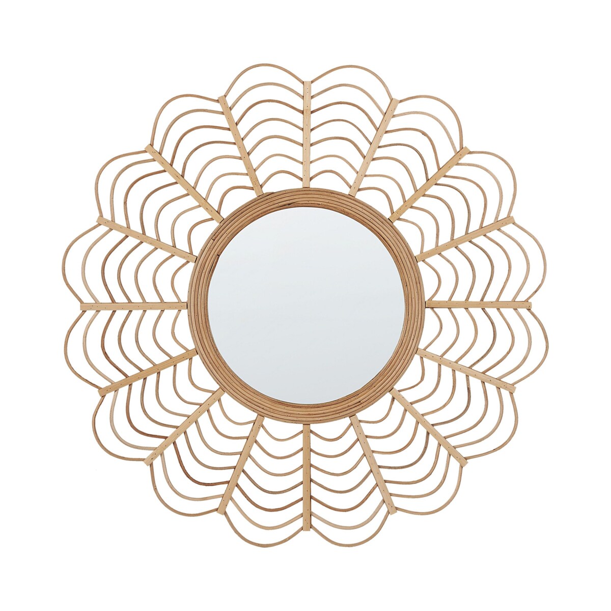 Bambusowe okrągłe lustro ścienne słońce ⌀ 60 cm naturalne TUMBIT