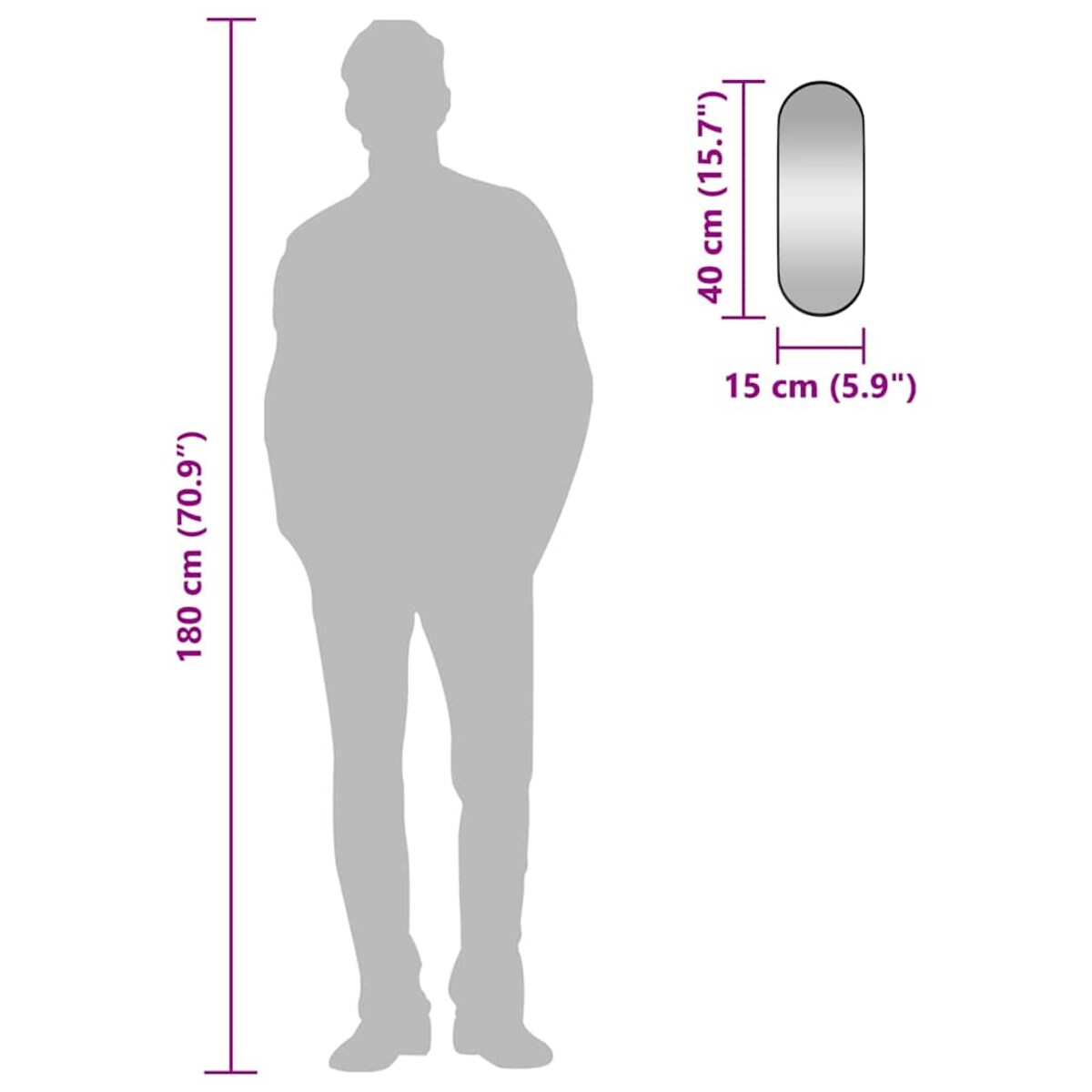 vidaXL Lustro ścienne, czarne, 15x40 cm, owalne