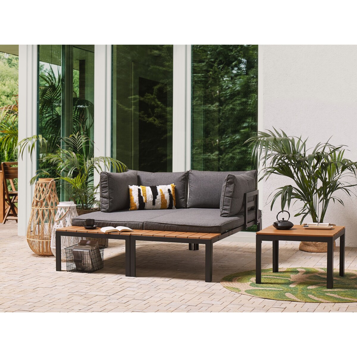 Zestaw ogrodowy modułowy 4-osobowy szary z jasnym drewnem PIENZA