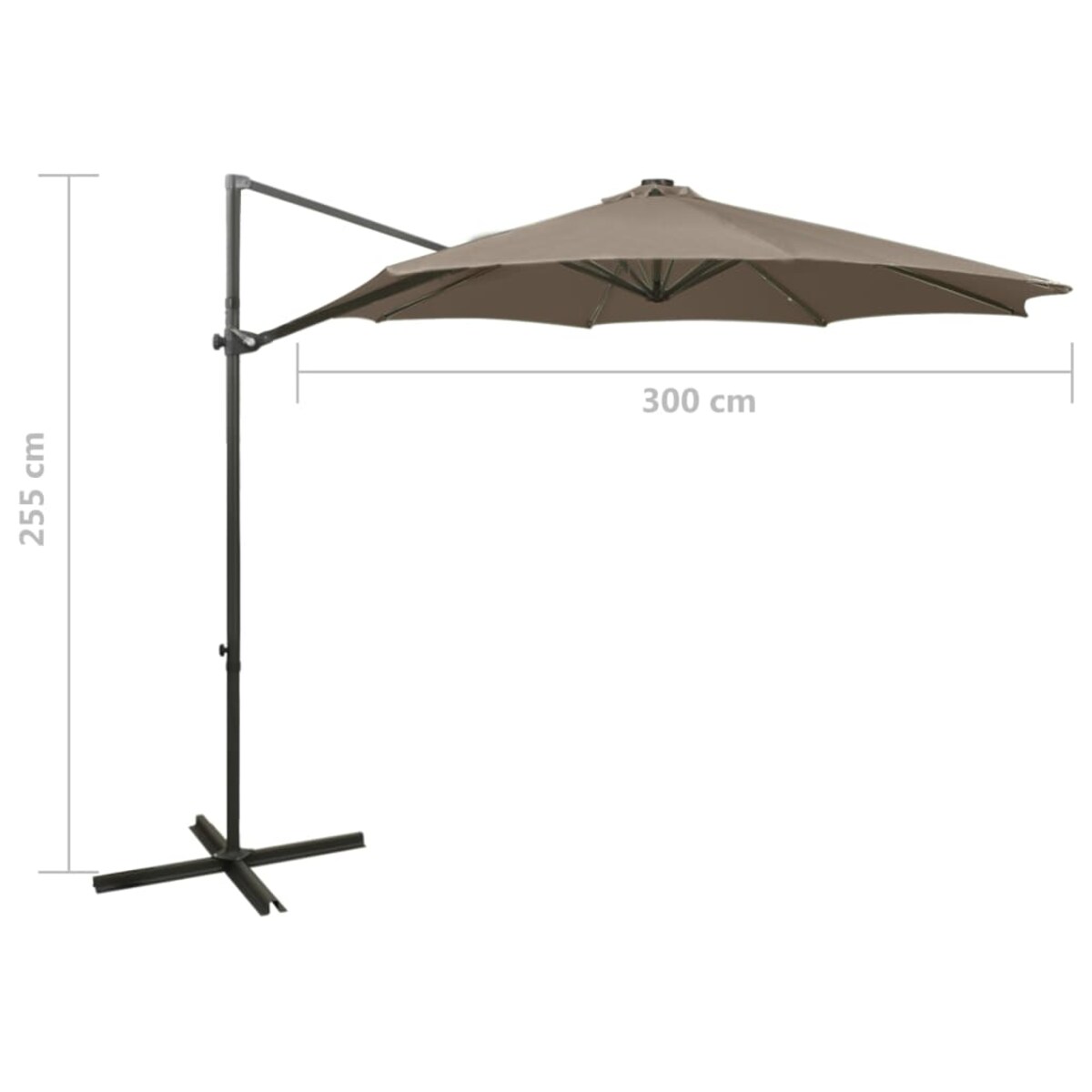 vidaXL Parasol wiszący z lampkami LED i słupkiem, 300 cm, taupe