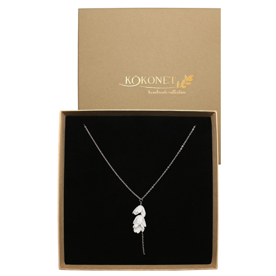 Srebrny naszyjnik z kwiatami robiony RĘCZNIE na ślub wesele rustykalny