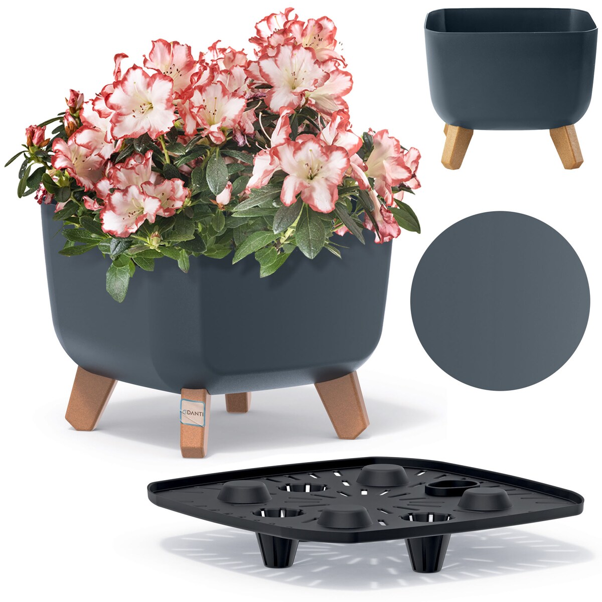 Doniczka Donica Ogrodowa 24 Cm Na Nóżkach Dekoracyjna Antracytowa