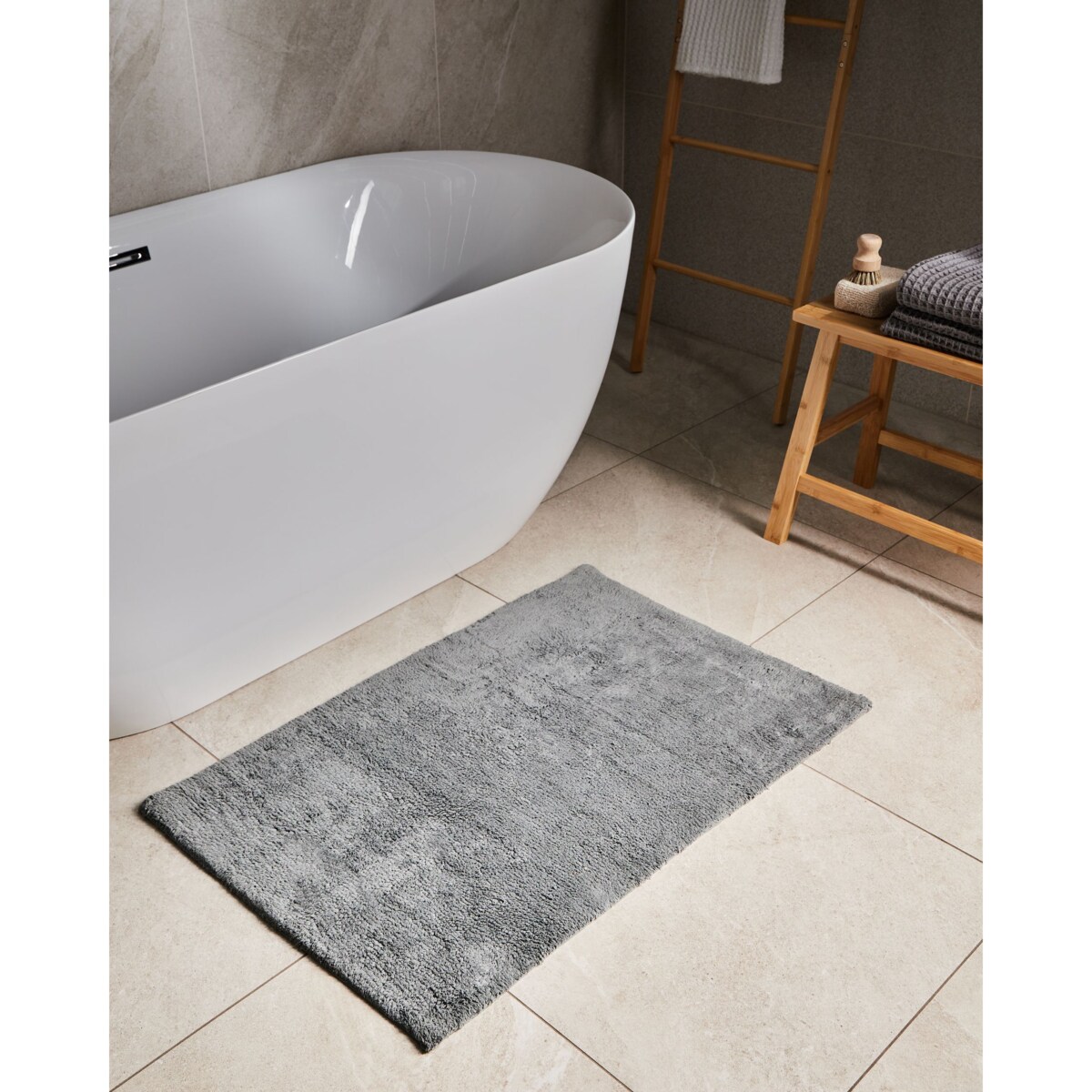 Dywanik łazienkowy GOELA Szary 60 x 90 cm Bawełna