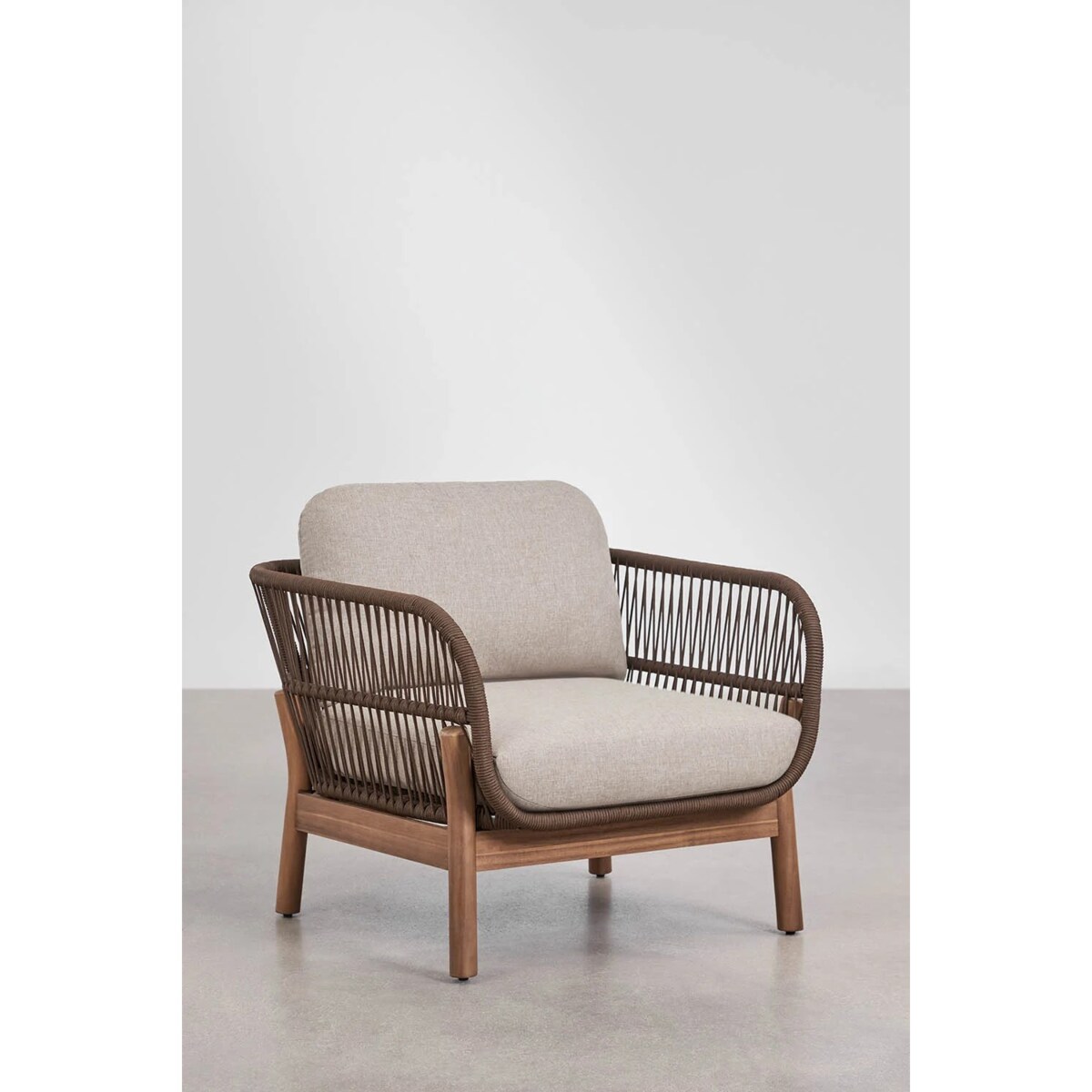 Zestaw ogrodowy: 3-osobowa sofa, 2 fotele, stolik kawowy, akacja i pleciona lina, Karvia