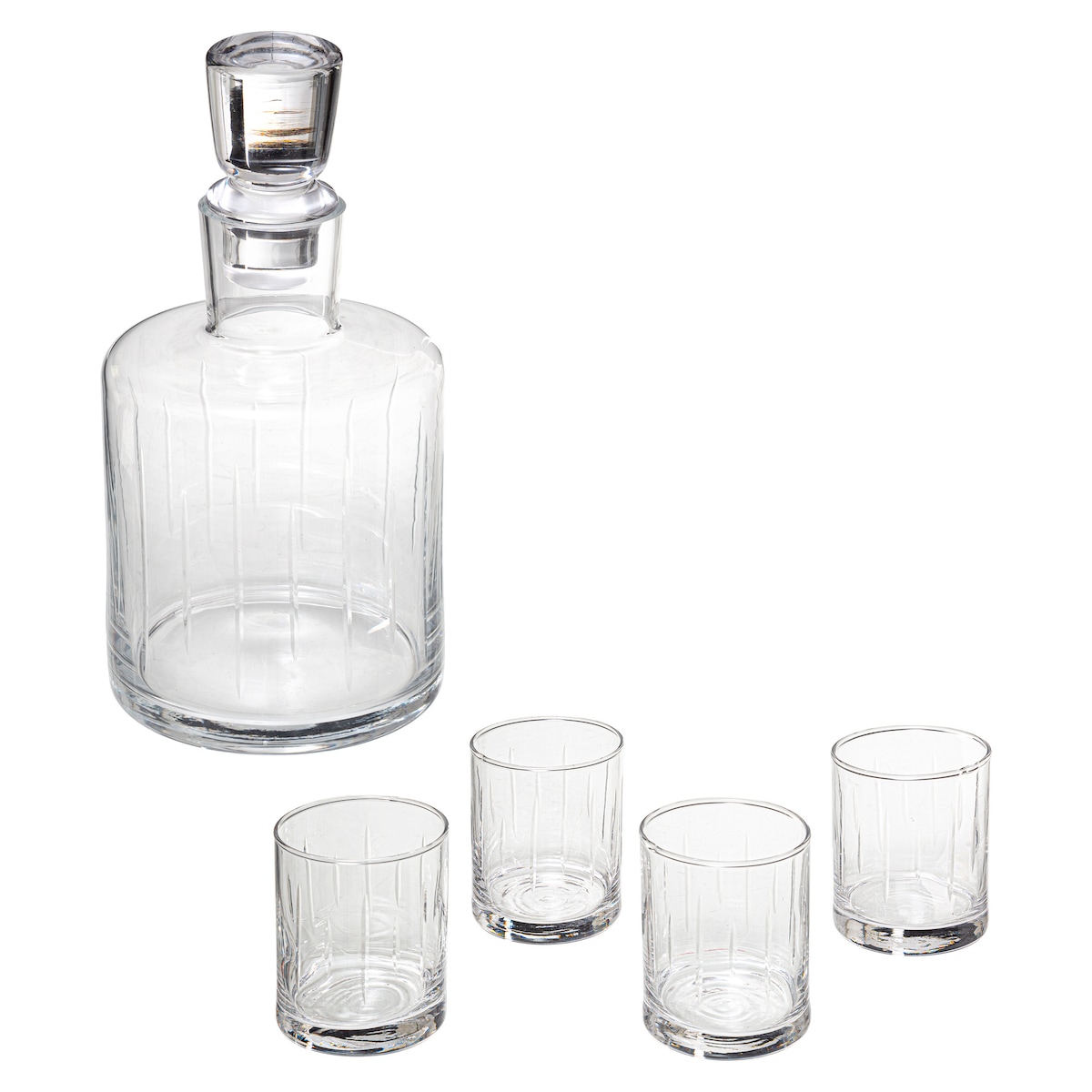 Karafka do whisky + 4 szklanki, 350 ml, 5 elementów, kolor przezroczysty