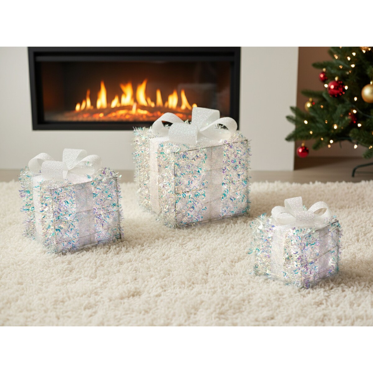Zestaw 3 dekoracji świątecznych LED HALLANGEN Prezenty świąteczne 20/25/30 cm Kolorowy