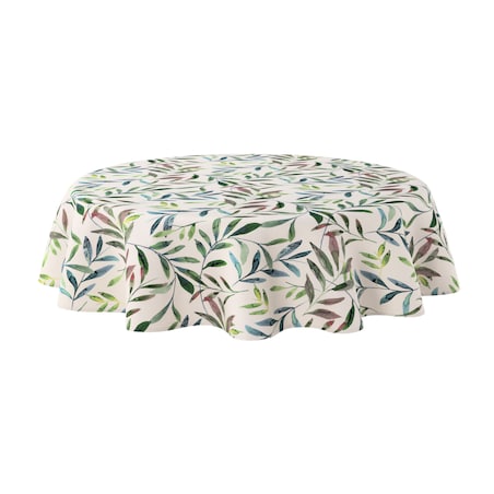 Obrus okrągły 130 x 130 cm zielone gałązki na białym tle