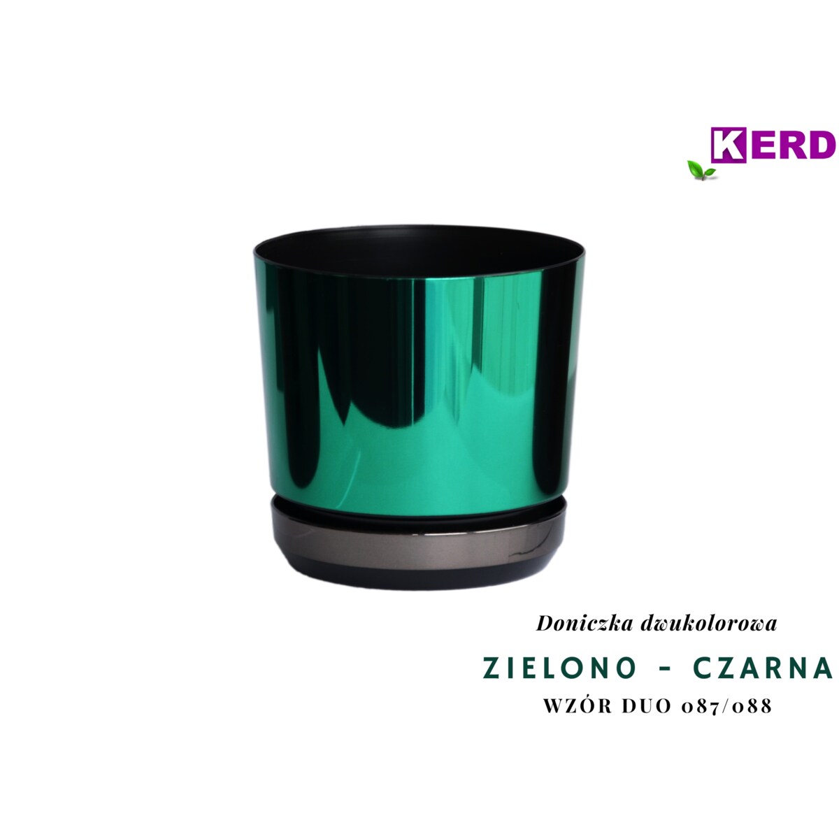 16 Doniczka DUO ZIELONA z podstawką CZARNA dwukolorowa nowoczesna glamour wysoki połysk metaliczna elegancka