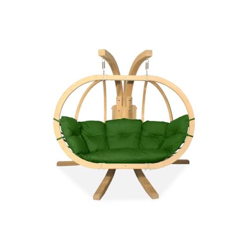 KONSIMO CALLISTO Zielony drewniany fotel wiszący do ogrodu
