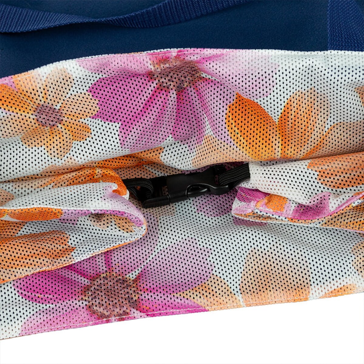 Torba na zakupy granatowa pomarańczowe kwiaty ze sprzączką