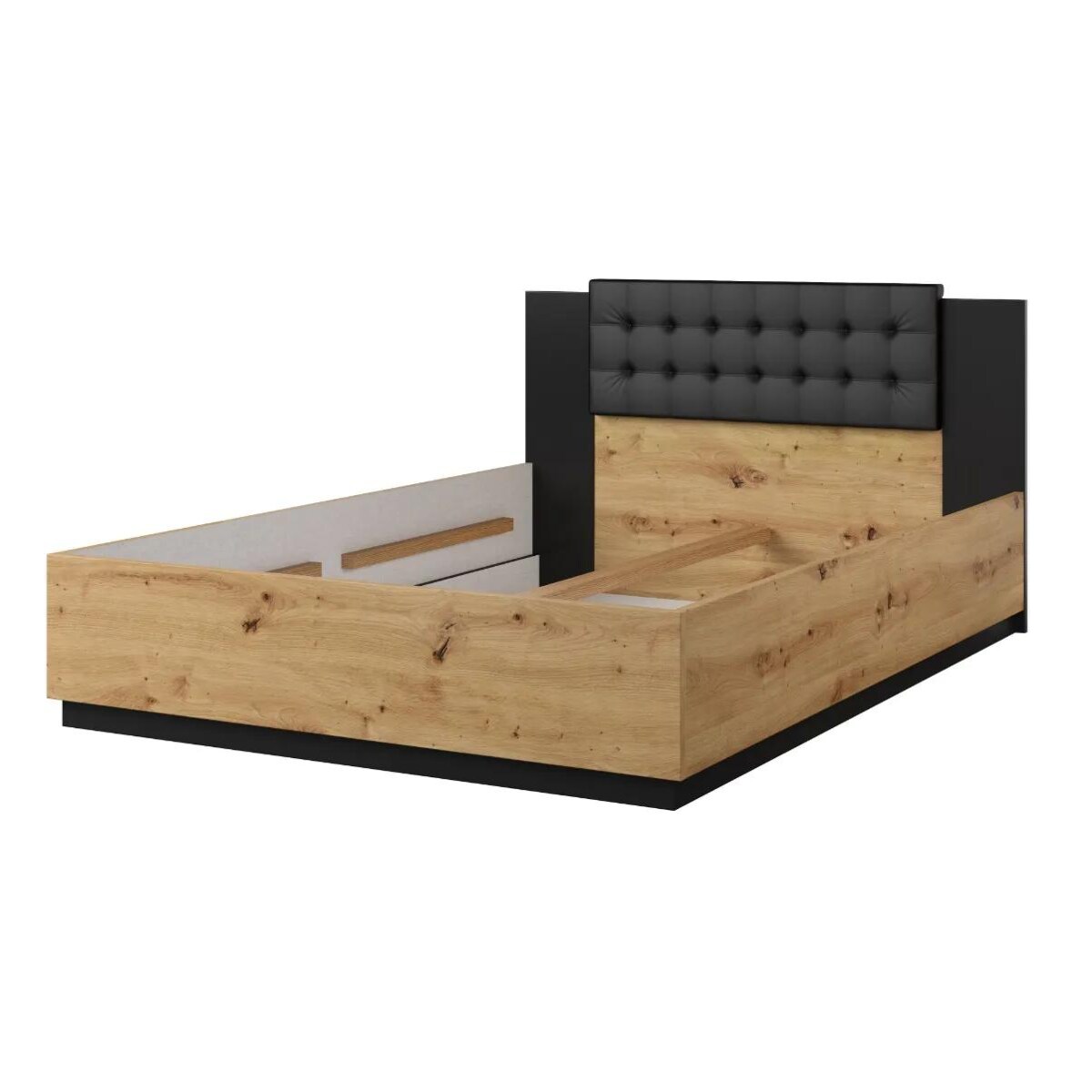 Łóżko SIGMA 140x200 dąb artisan/czarny mat z tapicerowanym zagłówkiem