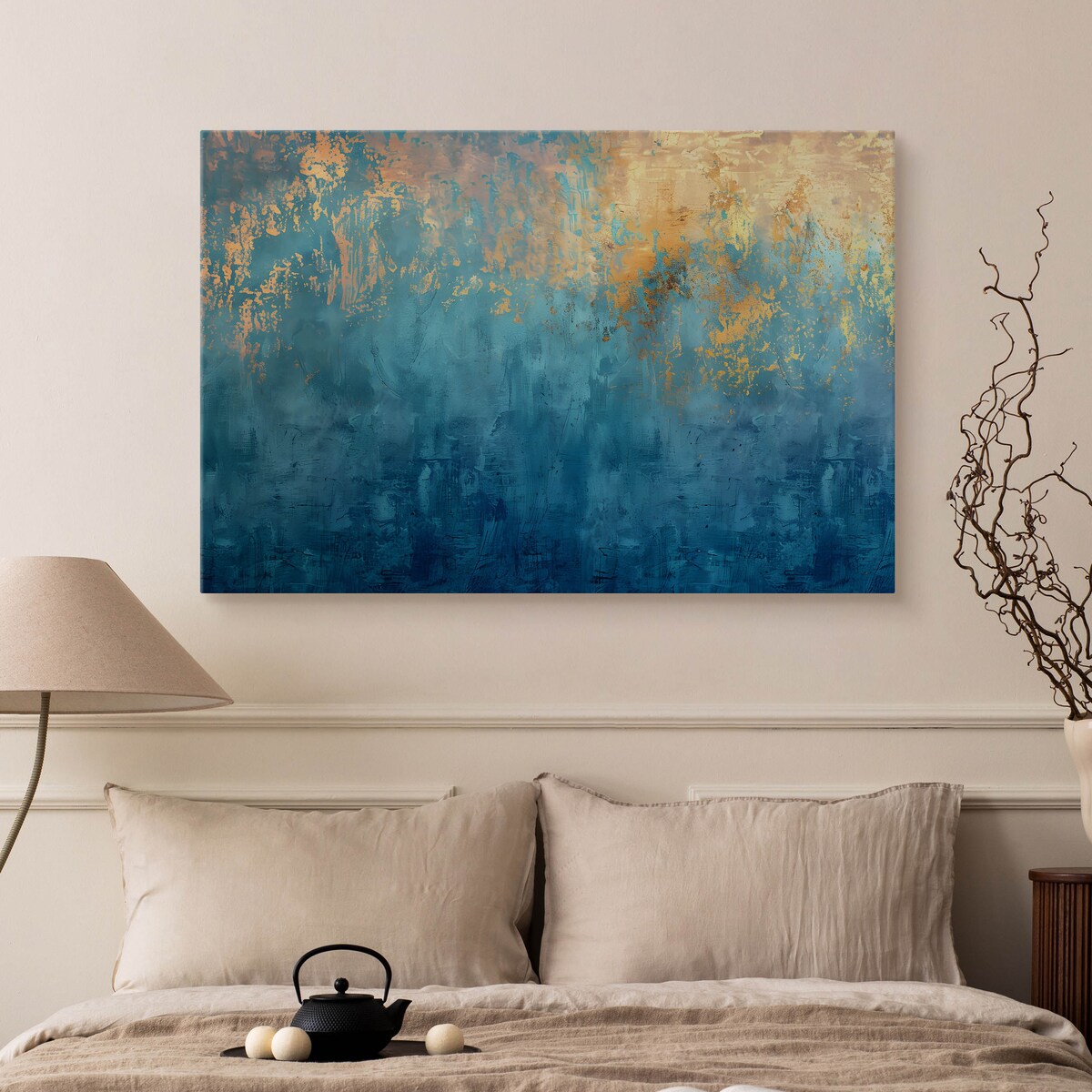 Obraz na płótnie Niebieska abstrakcja ze złotem 120x80cm