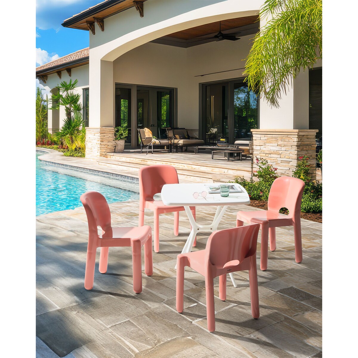 Zestaw 4 krzeseł ogrodowych BETIM Koralowy
