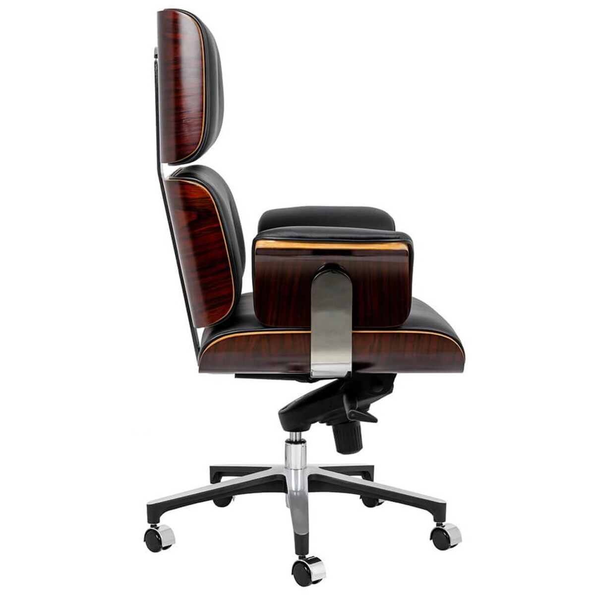 Skórzany fotel do gabinetu Lounge czarny sklejka różana, King Home