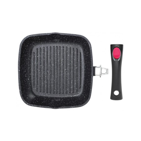 Patelnia grillowa z powłoką granitową 24cm z odpinanym uchwytem KINGHOFF