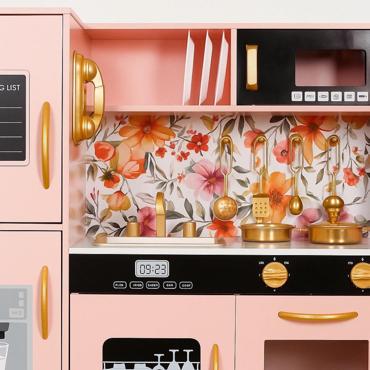 Drewniana kuchnia dla dzieci LED – stylowa kuchnia z akcesoriami i oświetleniem