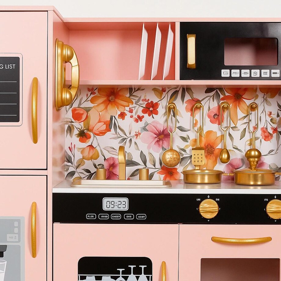 Drewniana kuchnia dla dzieci LED – stylowa kuchnia z akcesoriami i oświetleniem