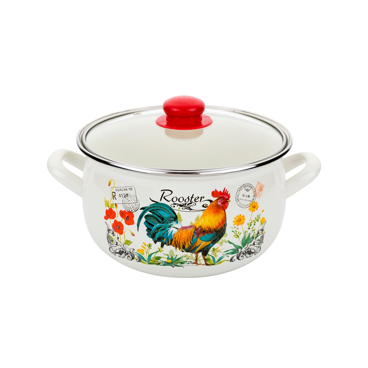 GARNEK EMALIOWANY KOGUCIK 22 cm 5 L kuchenny do gotowania obiad zupa dekor