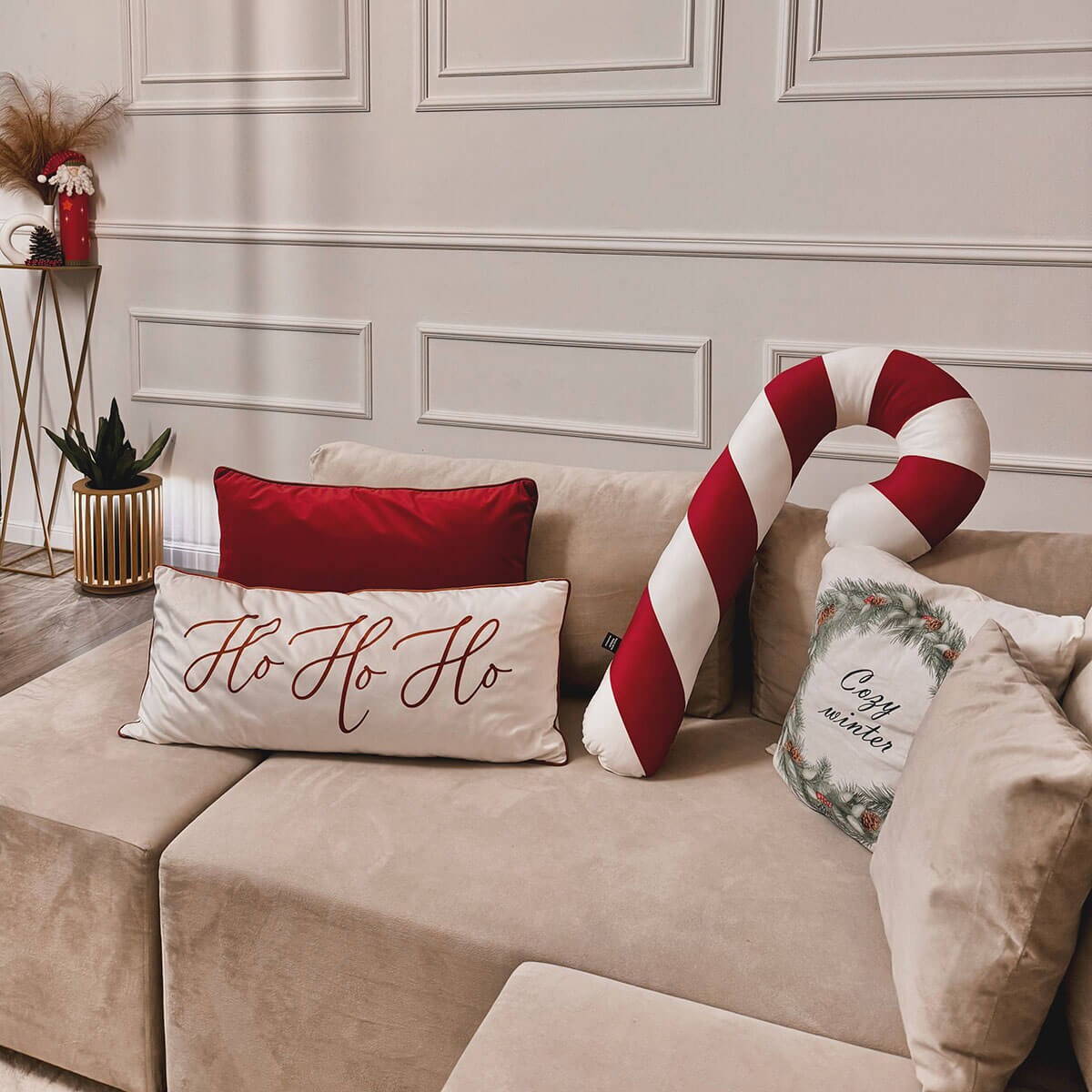 Poduszka XMAS wzór XM16 | Czerwona laska cukrowa XXL