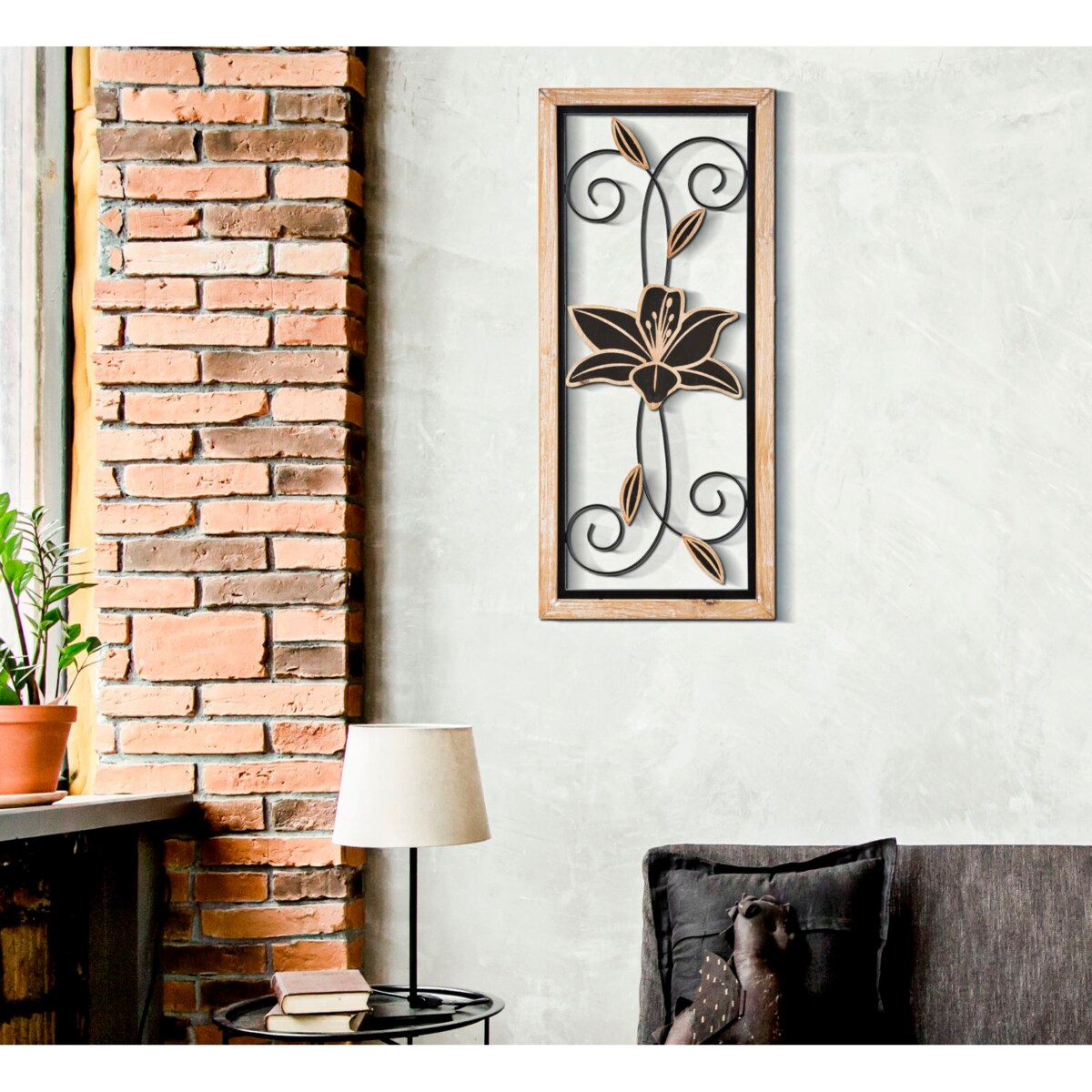 Dekoracja ścienna Koman - B, kolor brązowy i czarny, żelazo i płyta MDF, 26 x 60 cm, do salonu i przedpokoju, Mauro Ferretti