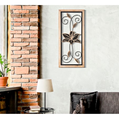 Dekoracja ścienna Koman - B, kolor brązowy i czarny, żelazo i płyta MDF, 26 x 60 cm, do salonu i przedpokoju, Mauro Ferretti