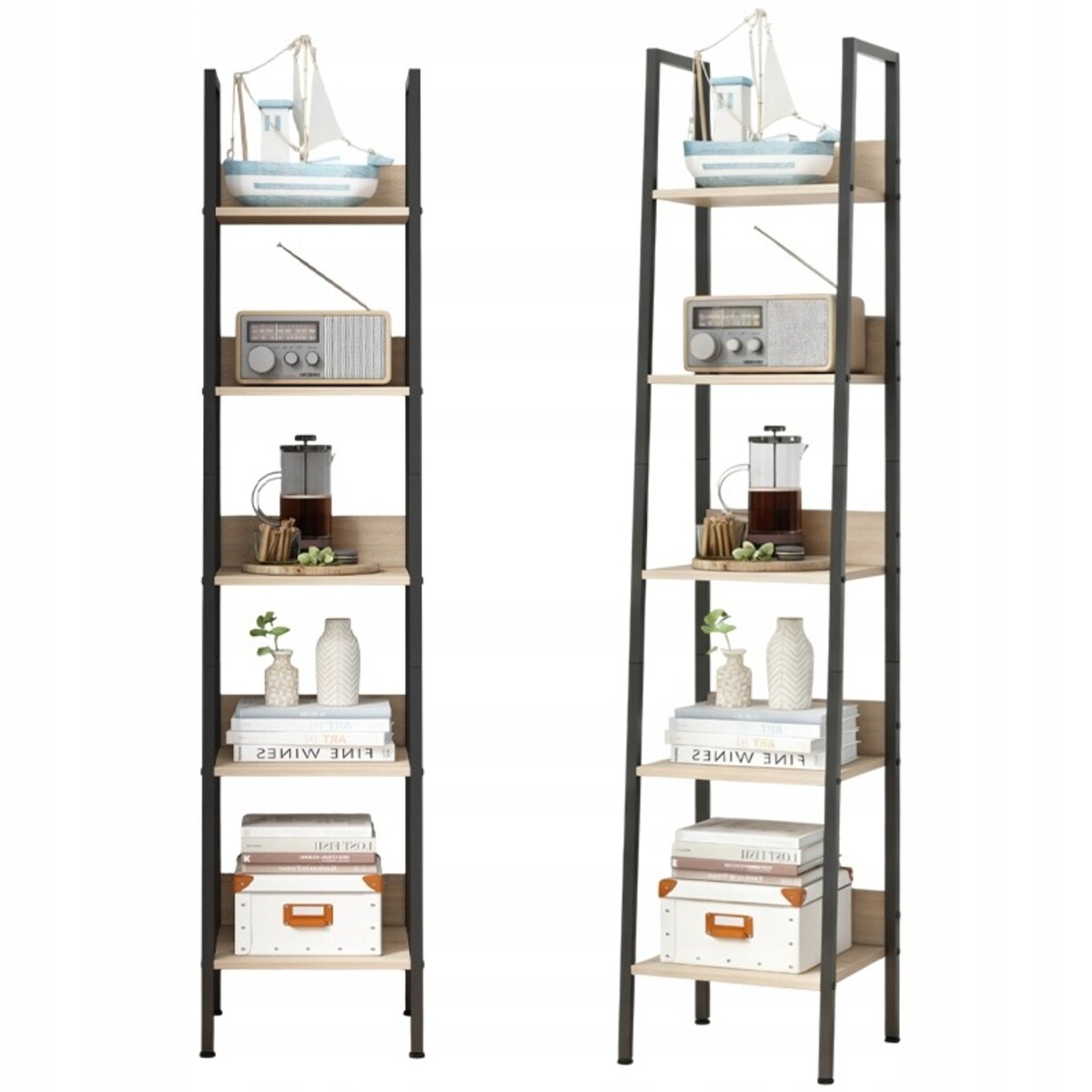 Industrialny wysoki regał stojący jasny brąz 5 półek skandynawski 170 cm