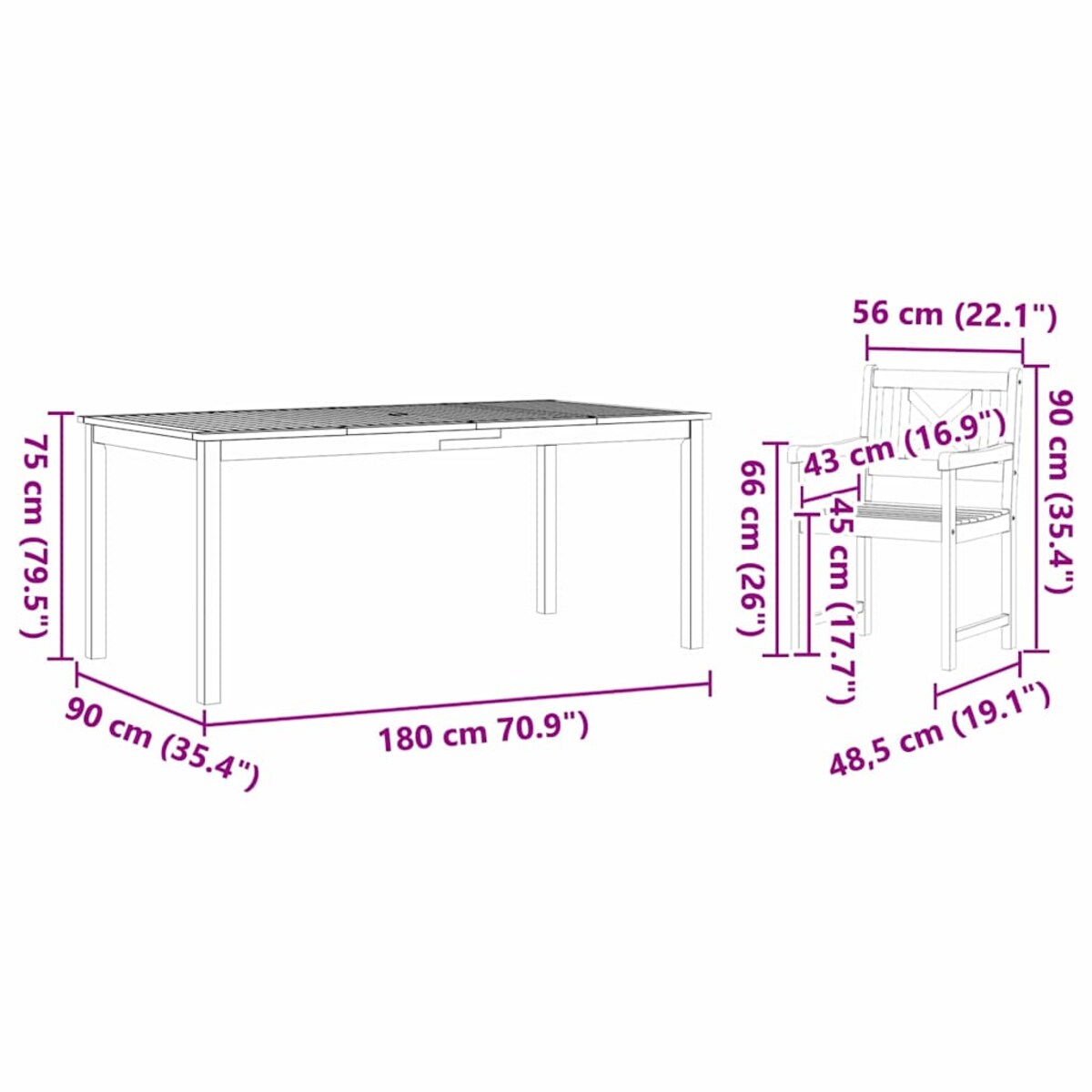 vidaXL Zestaw do jadalni w ogrodzie 7 pcs Brązowy lite drewno akacjowe
