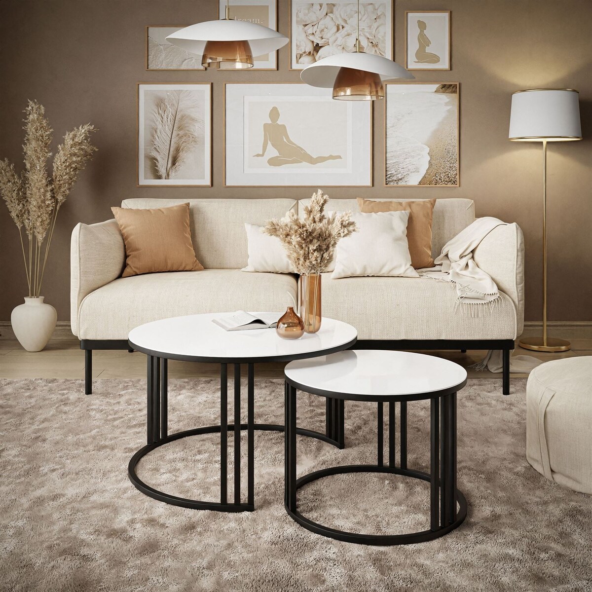 Okrągły stolik kawowy LORI 2w1 czarny białe szkło