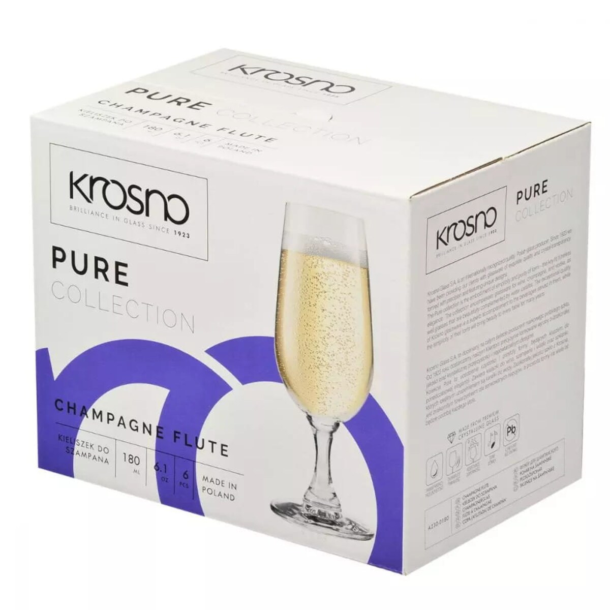 Kieliszki do Szampana Prosecco Szampanówki Krosno Pure 6 x 180 ml Basic Zestaw